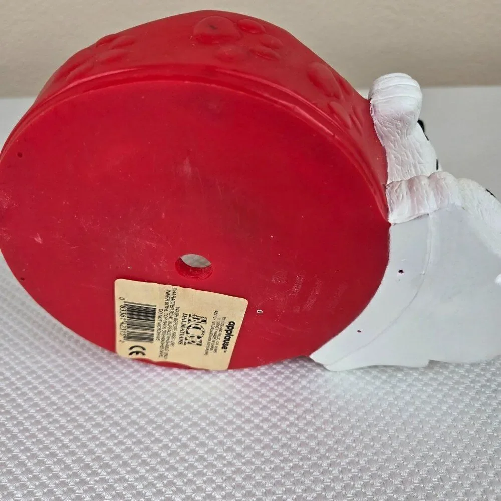 Vintage 90s Dog Bowl Figure Applause Disney 101 Dalmatians Red White Trinket Dis